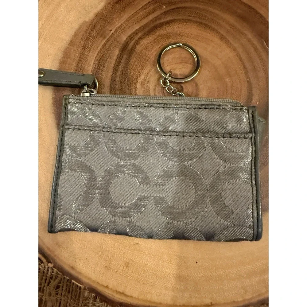 Vintage Y2K Coach Gray Op Art Signature Card Grey Key Coin Case Wallet Carriage